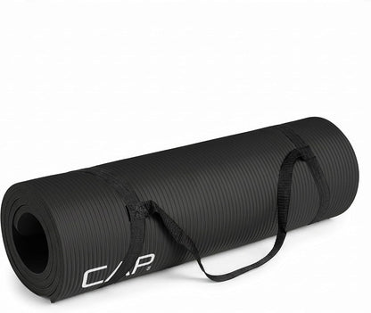 Barbell 1/2-Inch High Density Exercise Yoga Mat with Strap | Multiple Options